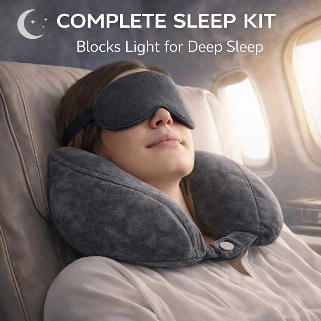 Pavan Ecommerce 3 in 1 Velvet Travel Neck Pillow and Ear Burds and Eye Mask Set of 3 Multi Color Travel Set Pack of 1