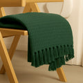 Furnistitchs Bohemian Cotton Sofa Throw Blanket 50x60 inches | Waffle Knit & Chevron Pattern with Fringes | Aesthetic Decorative Couch Throw for Living Room & Bedroom (Bottle Green Waffle) Kafalo