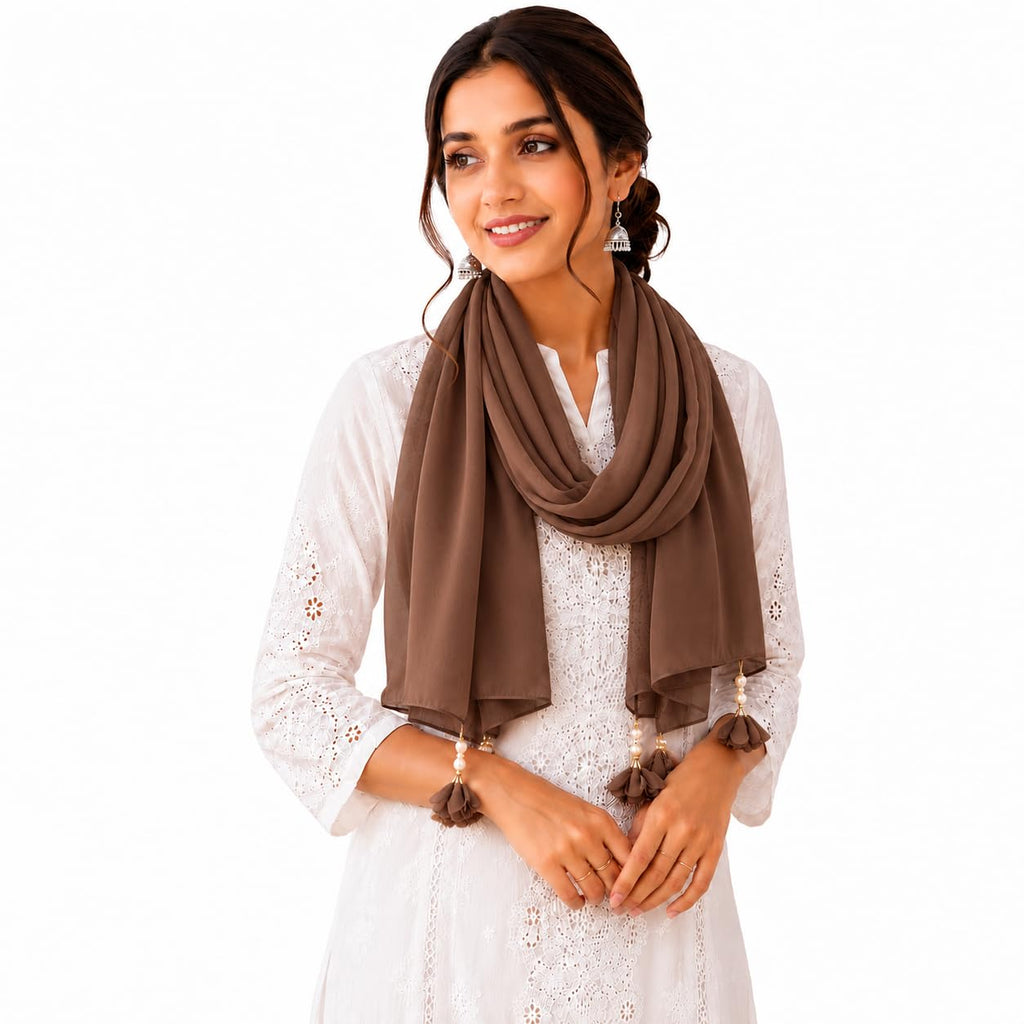 Women’s Chiffon Scarf Soft Lightweight Premium Stoles for Girls & Women | Stylish Modest Wear Dupatta for Daily & Party Use (Light_Brown)