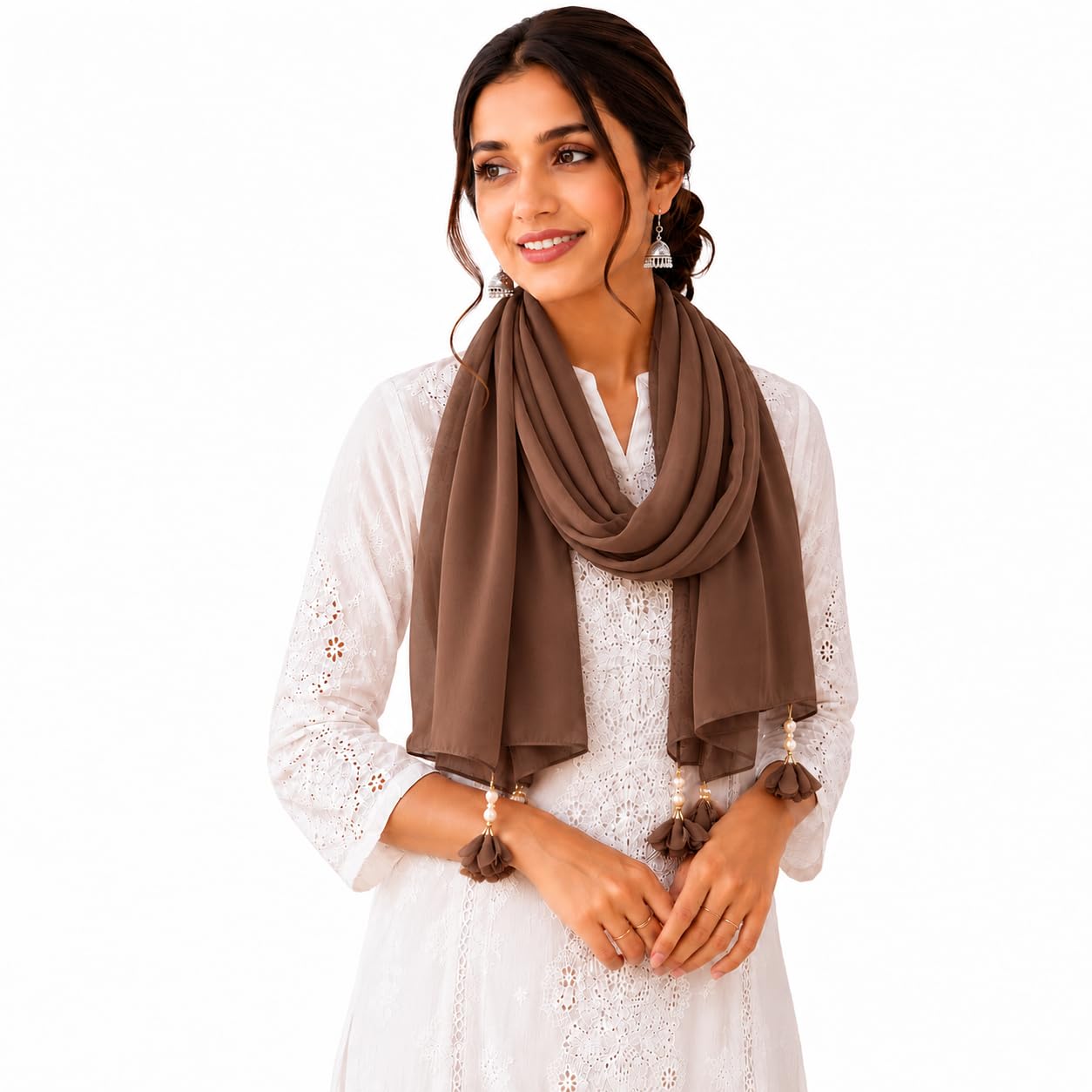 Women’s Chiffon Scarf Soft Lightweight Premium Stoles for Girls & Women | Stylish Modest Wear Dupatta for Daily & Party Use (Light_Brown)