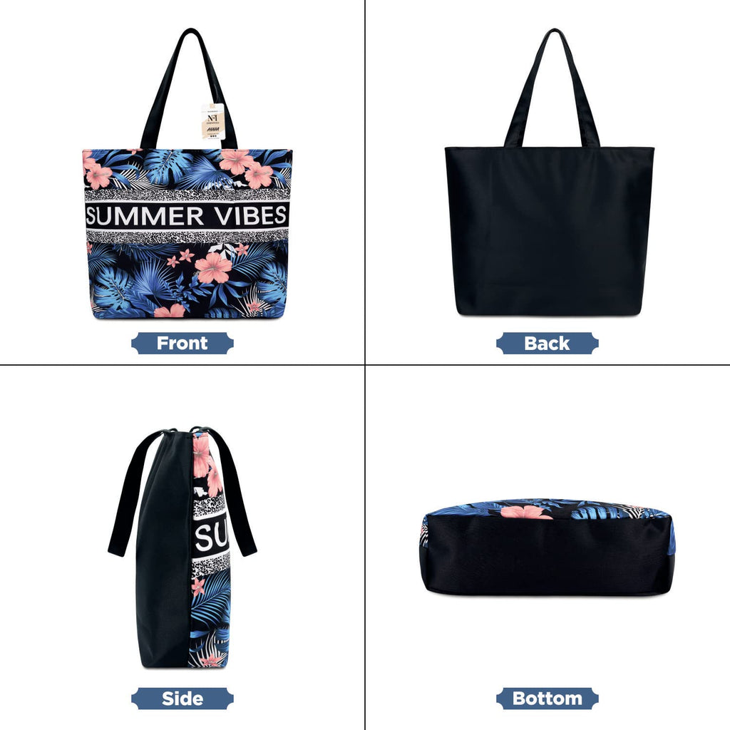NFI essentials Polyester Printed Tote Bag for Women with Zipper, Casual Handbag Shopping, Tote Grocery Portable Bag Eco-Friendly Hobo Bag, Travel, Work, Beach, Office, College (SB-16-D1)