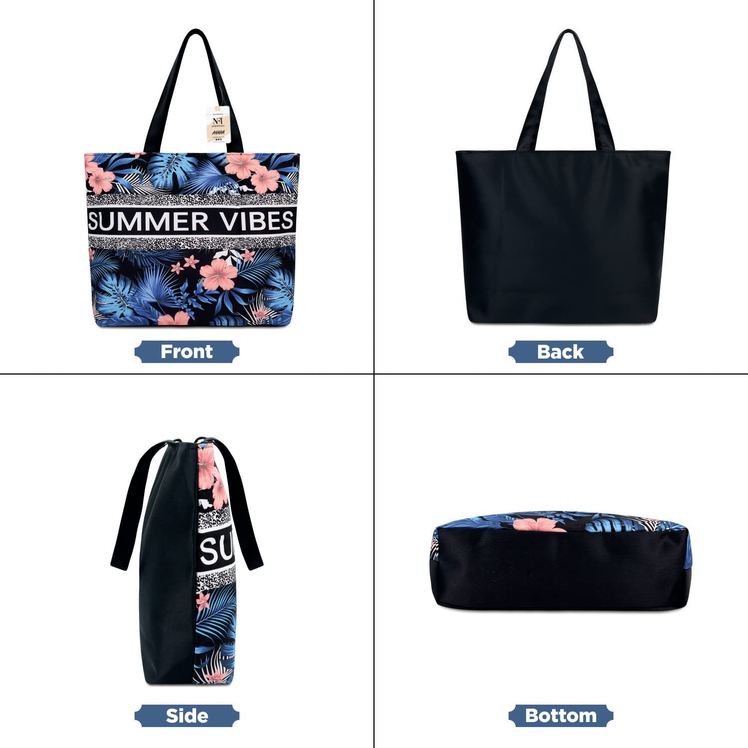 NFI essentials Polyester Printed Tote Bag for Women with Zipper, Casual Handbag Shopping, Tote Grocery Portable Bag Eco-Friendly Hobo Bag, Travel, Work, Beach, Office, College (SB-16-D1)