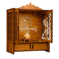 ARTIHC CRAFT Large Wooden Home Temple Mandir with Doors, Krishna Wall Art Design, Dual Storage Drawers, and Wall-Mounting Capability, Ideal Pooja Unit for Home Worship| Sculpture-GaneshayNamah