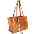 DANIEL CLARK Large Crocodile Texture Tote Bag |PU Leather Shoulder Handbag for Office, Shopping & Travel Handbag with ribbon scarf for Women & Girls (Tan)