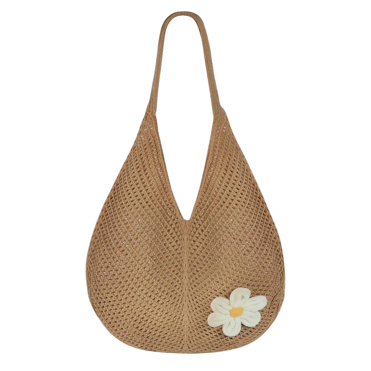 PALAY® Tote Bag for Woman Crochet Mesh Beach Shoulder Bags with Flower Brooch Summer Vacation Knitted Bag for Women Shoulder