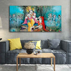 VIBECRAFTS Canvas Paintings for Living Room Drawing Room Hindu Radha Krishna Canvas Wall Painting Fitted With Wooden Frame For Home | Office | Living Room | Gift (PTVCH_2494)