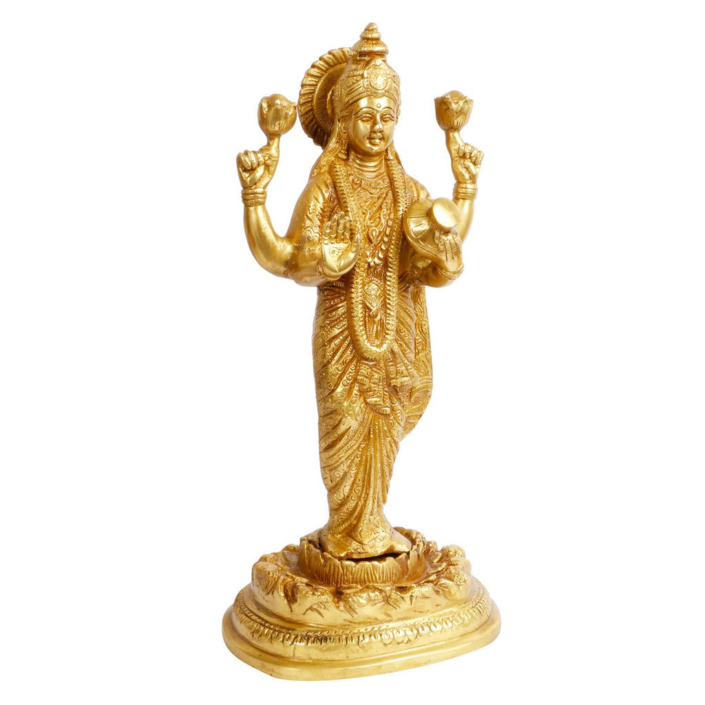 ARTVARKO Brass Lakshmi Maa Devi Idol Statue for Home Puja Goddess Laxmi Luxmi Standing Idols Showpiece for Temple 15.5 Inches