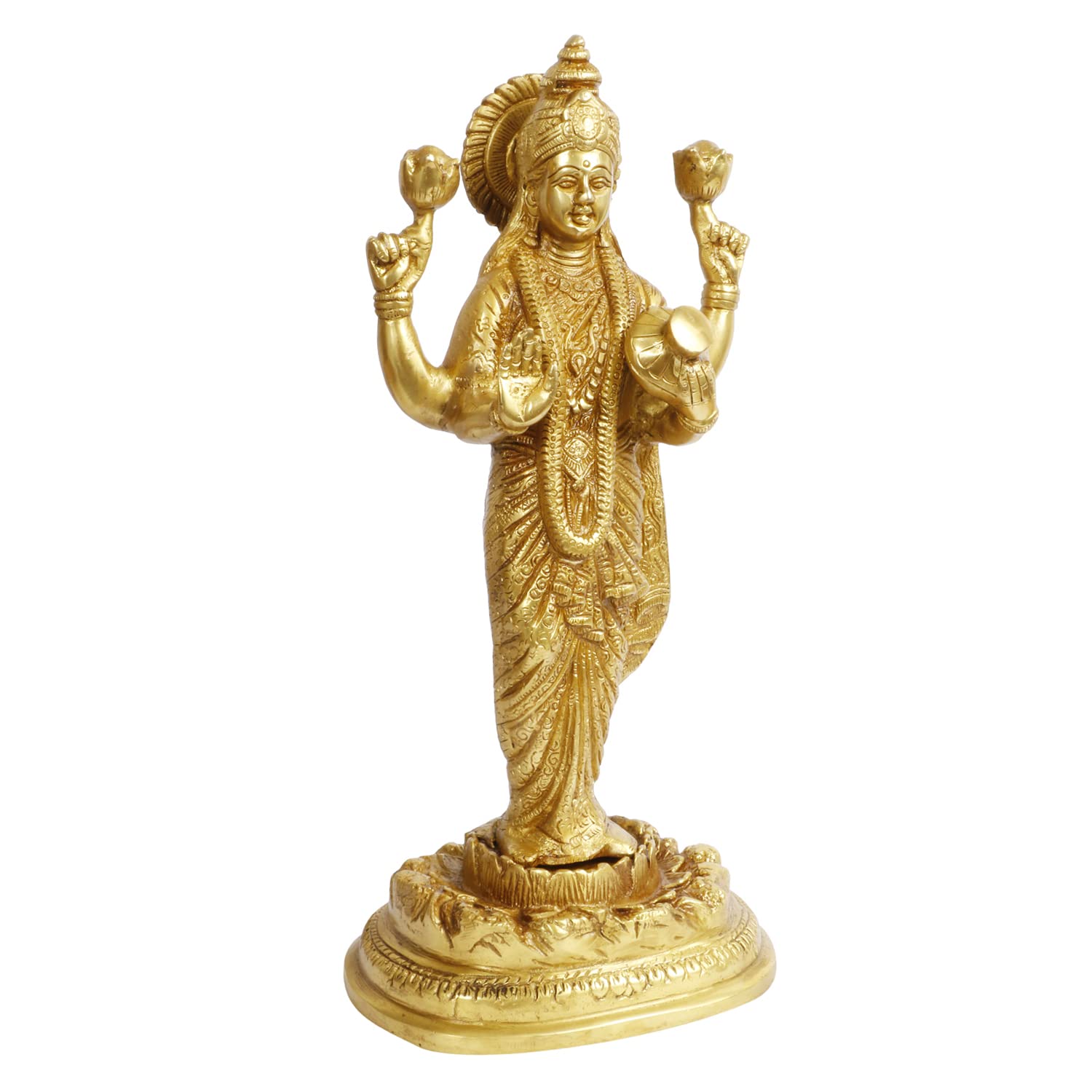 ARTVARKO Brass Lakshmi Maa Devi Idol Statue for Home Puja Goddess Laxmi Luxmi Standing Idols Showpiece for Temple 15.5 Inches