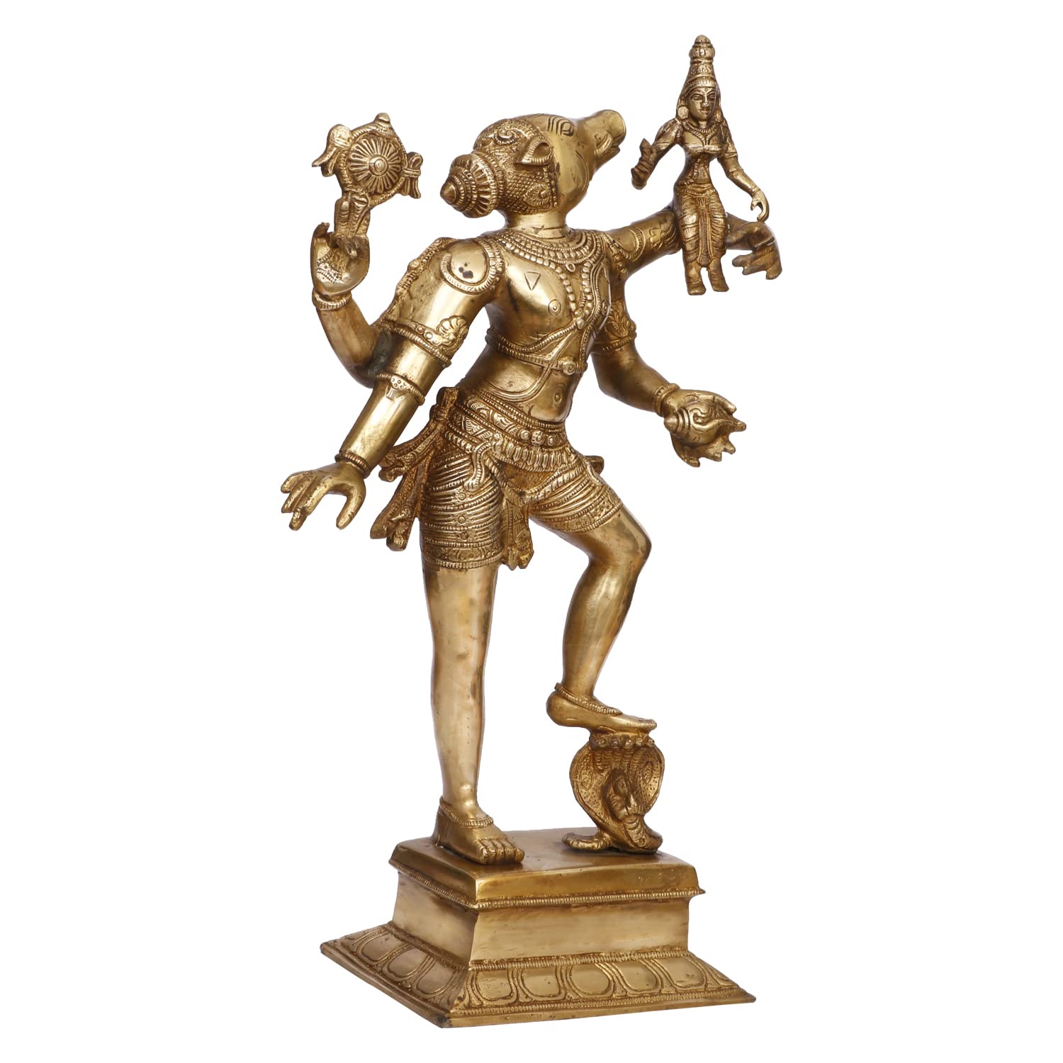 ARTVARKO Brass Lord Varaha Varahi Consort Bhudevi Third of The 10 incarnations (Avatars) of Lord Vishnu| Reincarnation of Lord Vishnu 17.5 Inches