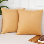 STITCHNEST Quilted Velvet Cushion Covers Set of 2 | Soft Brown | 24x24 Inches | Premium Sofa & Living Room Décor