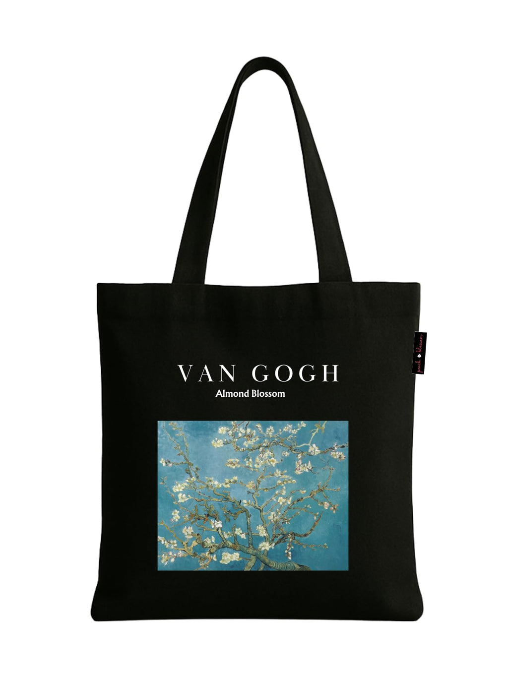 Peach Blossom Women's Printed Cotton Zipper Tote Bags (BLK - BLUE SKY)