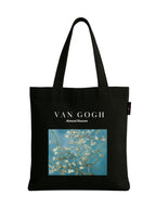 Peach Blossom Women's Printed Cotton Zipper Tote Bags (BLK - BLUE SKY)