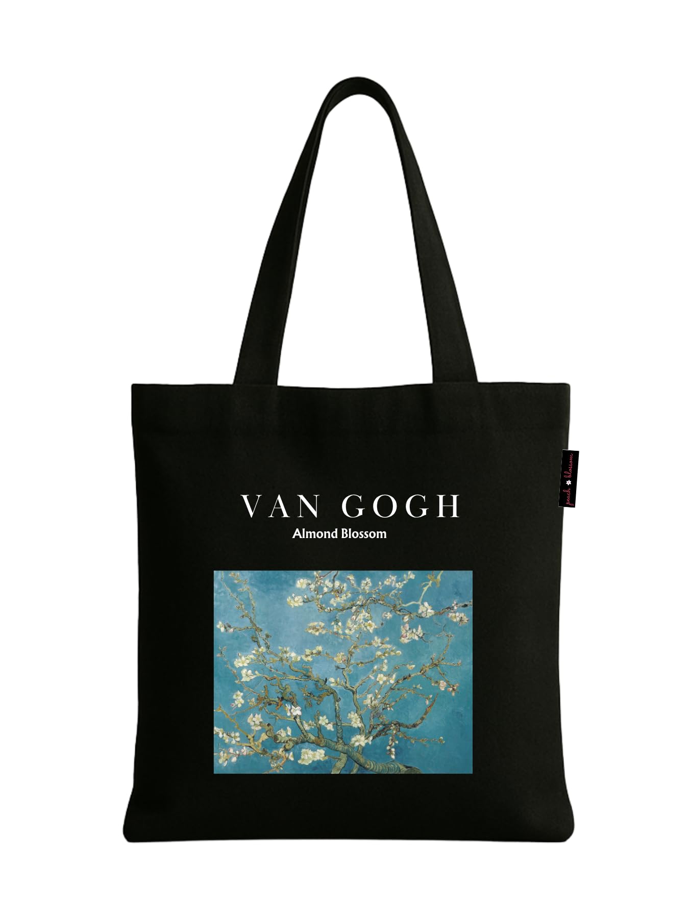 Peach Blossom Women's Printed Cotton Zipper Tote Bags (BLK - BLUE SKY)