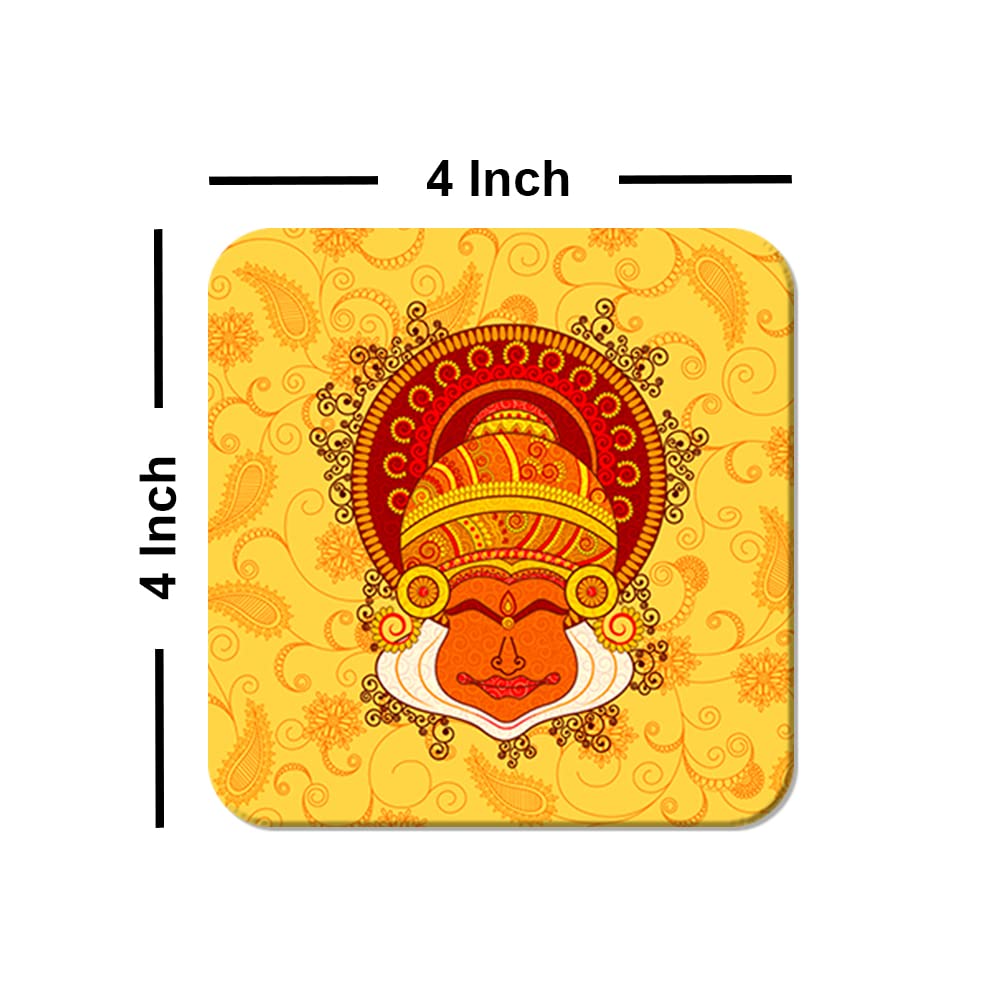 Artvibes Printed MDF Wooden Coasters for Home and Kitchen | Dining Table Decor | Square Coasters | Kitchen Decorative Items | Table Decoration | Home Decor (Set of 6 | 4x4 Inch)(Cultural Art) TC_2003
