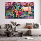 VIBECRAFTS Krishna Playing Flute 5 Pieces Canvas Wall Painting For Home | Office | Living Room | Gift (PTVC5Pcs4_8555)