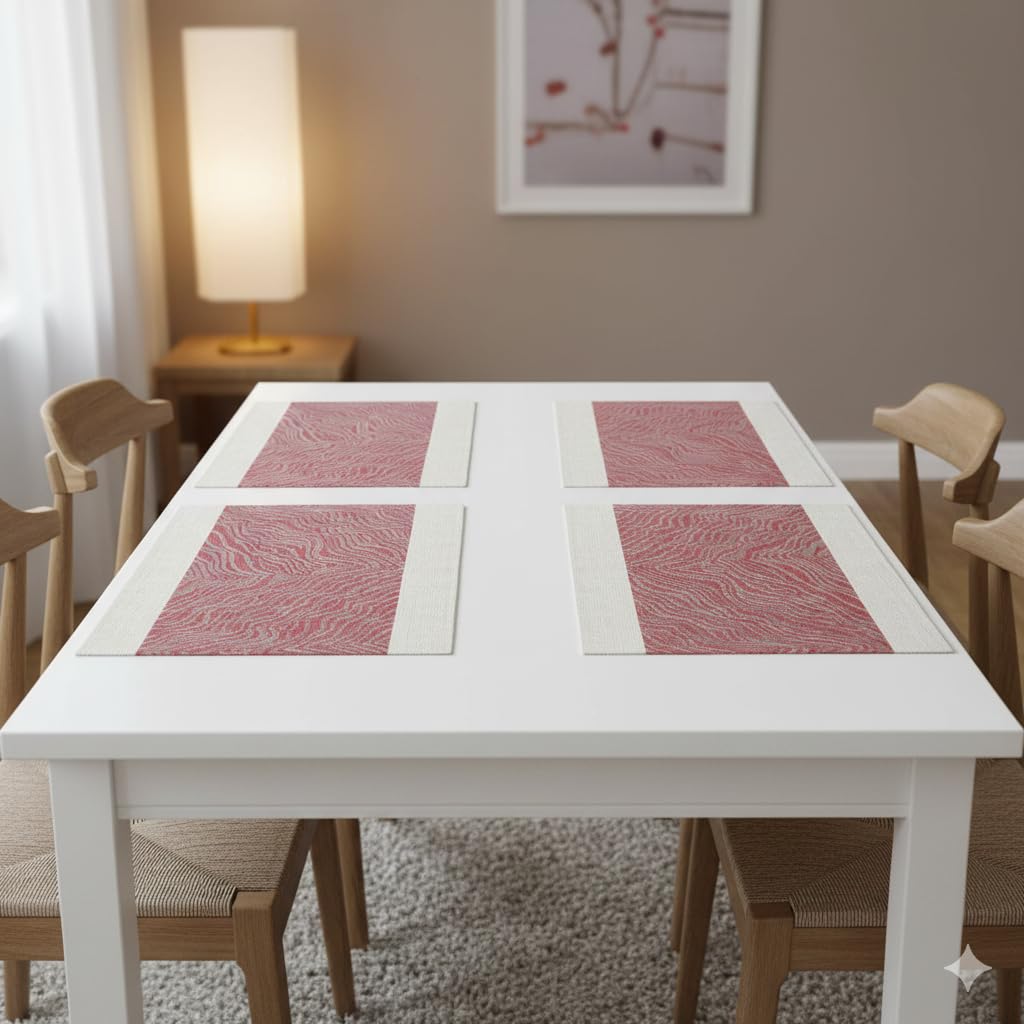 YELONA Placemats Set of 4, Heat-Resistant Woven Vinyl Table Mats, Non-Slip & Washable Dining Tablemats for Kitchen & Dinner Decor, Berry Red (45cm x 30cm) Kafalo