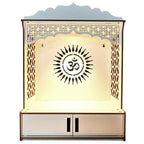 Devson Beautiful Wooden Temple | MDF Pooja MANDIR for Home and Office use with LED SPOT Light | Engineered Wood Pooja Stand with Storage Shelves | Size - H 21 x L 16 x W 9 inch | 15DDW