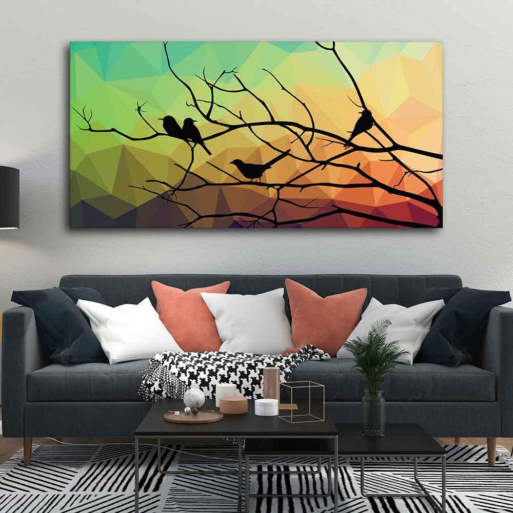 VIBECRAFTS Canvas Paintings for Living Room Drawing Room Birds On Branch Abstract Canvas Wall Painting Fitted With Wooden Frame for Home | Office | Gift (PTVCH_2435)