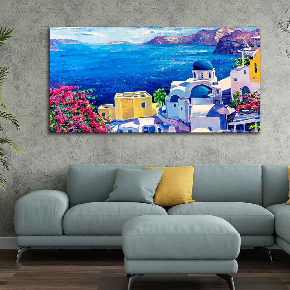 VIBECRAFTS Canvas Paintings for Living Room Drawing Room Greek Scenery Canvas Wall Painting of Greek Scenery for Home|Office|Gift(PTVCH_2355)