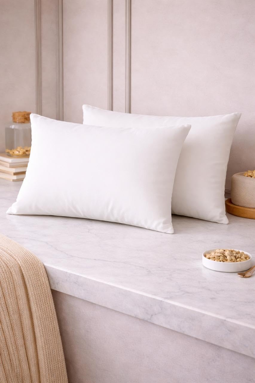 THE HOME STYLE Solid Cotton Feel Pillow Covers (18 x 28 inches, Set of 2 Pcs) | 300 TC | Super Soft & Smooth (PureCloud White)
