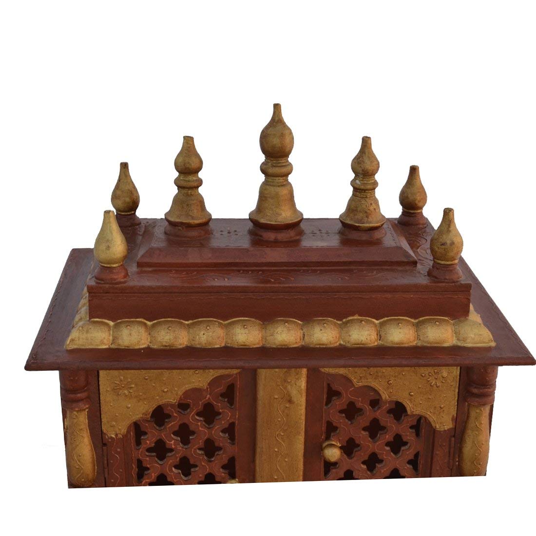 Jodhpur Handicrafts Wood Temple with Light (Multi_11.8 Inch X 17.7 Inch X 23.6 Inch)