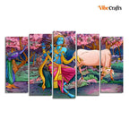 VIBECRAFTS Canvas Wall Painting of Krishna Playing Flute Set of Five For Home|Office|Living Room|Gift (PTVC5Pcs2_6539)