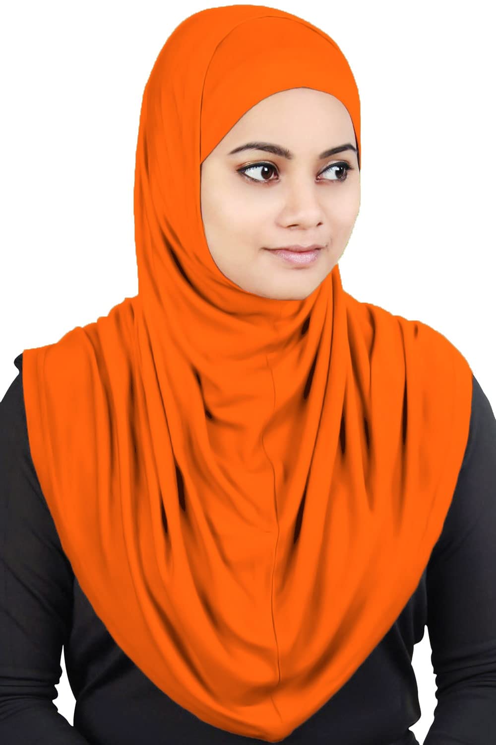 MyBatua Women's 2-Piece Al-Amira Hijab with Under Scarf/Cap/Bonnet in Soft Viscose Jersey, Ready to Wear HJ-129 (Orange)