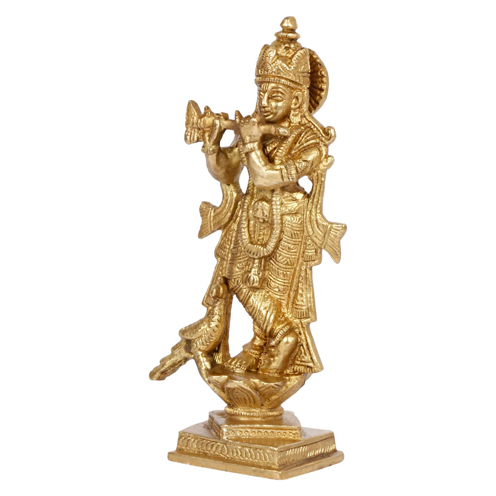 ARTVARKO Brass Krishna Kishan Makhan Chor Laddoo Gopal Thakurji Murti Idol Statue Sculpture for Home Office Temple Puja Gift 6 Inches
