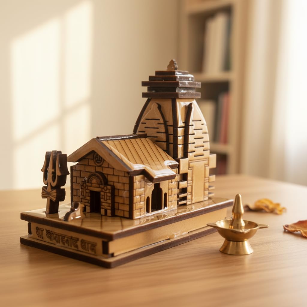YOGMAYA Wooden 3D Kedarnath Temple Replica, Handcrafted Miniature Model, Religious Home Decor