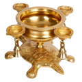 Svarup Brass Oil Lamp Diya with Urli on Tortoise: Ideal for Temple Decor, Kapoor/Kapur Burner, and Table Decoration