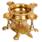 Svarup Brass Oil Lamp Diya with Urli on Tortoise: Ideal for Temple Decor, Kapoor/Kapur Burner, and Table Decoration
