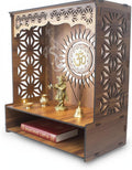 Royal Walnut Finish Wooden Pooja Mandir | Wall Mounted Home Temple with LED Lights & Spacious Storage | Premium Handcrafted Puja Unit (37.5 * 29 * 25 CM) (Large) A6