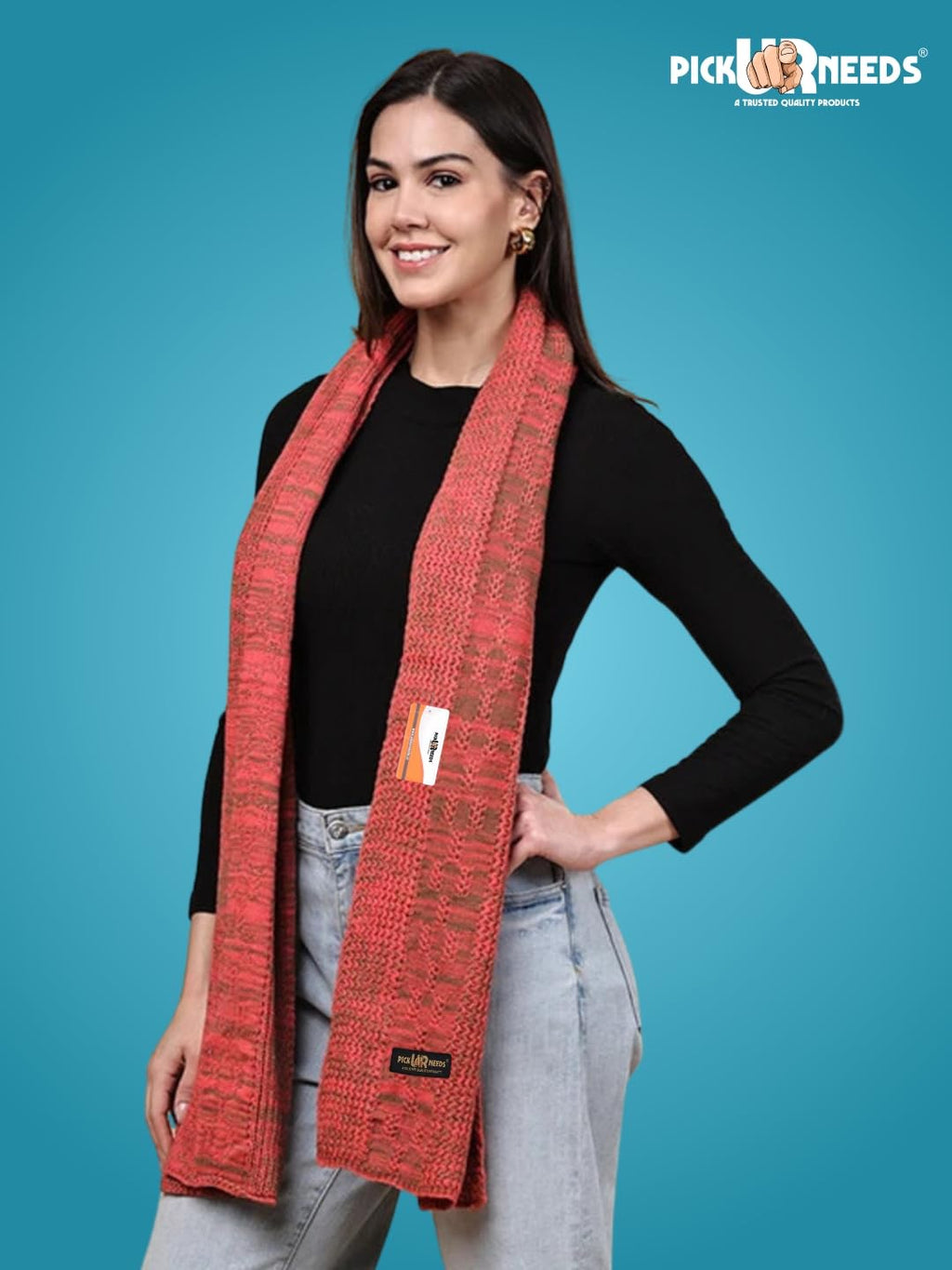 Pick Ur Needs Women’s Knitted Winter Scarf – Soft, Warm & Stylish Casual Long Muffler Stole for Girls (Pink)