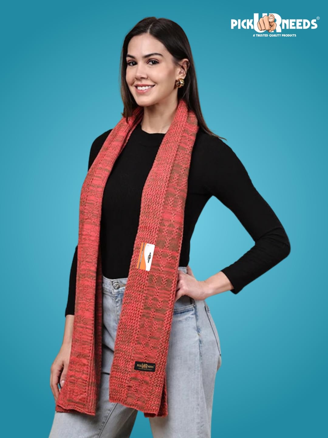 Pick Ur Needs Women’s Knitted Winter Scarf – Soft, Warm & Stylish Casual Long Muffler Stole for Girls (Pink)