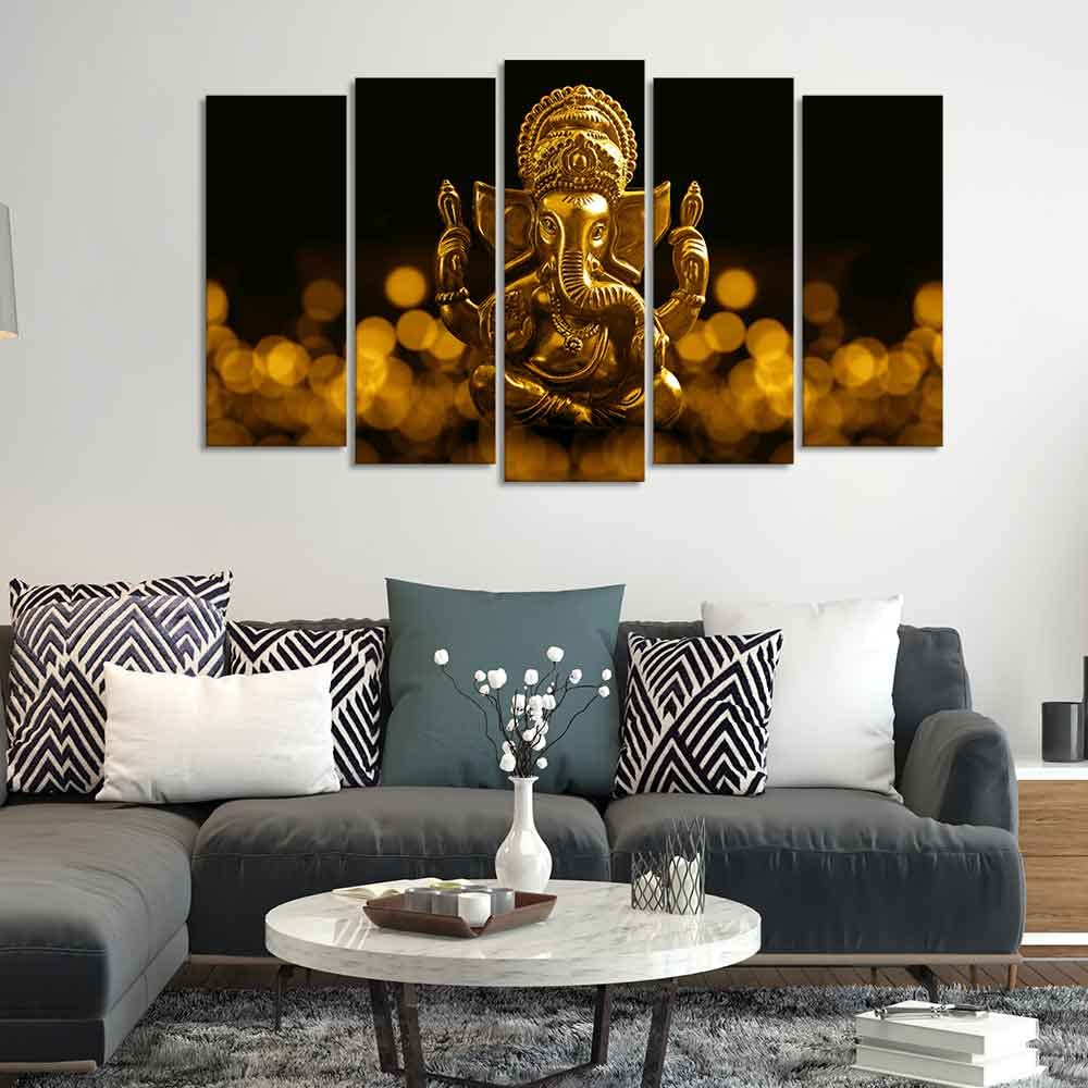 VIBECRAFTS Ganesha Canvas Wall Painting Set of Five Pieces For Home|Office|Living Room|Gift (PTVC5Pcs2_6530)