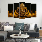 VIBECRAFTS Ganesha Canvas Wall Painting Set of Five Pieces For Home|Office|Living Room|Gift (PTVC5Pcs2_6530)