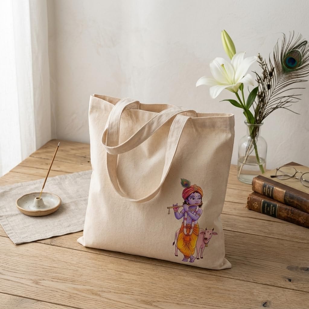 aurora trading Cotton Tote Bag with Sacred God Prints (1, KRISHNA)