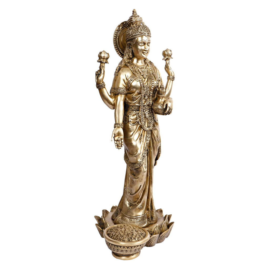 ARTVARKO 25 Inch Big Brass Laxmi Murti Lakshmi Idol Laxmi Goddess Lakshmi Standing on Lotus Statue for Home Decor Puja Mandir Temple.