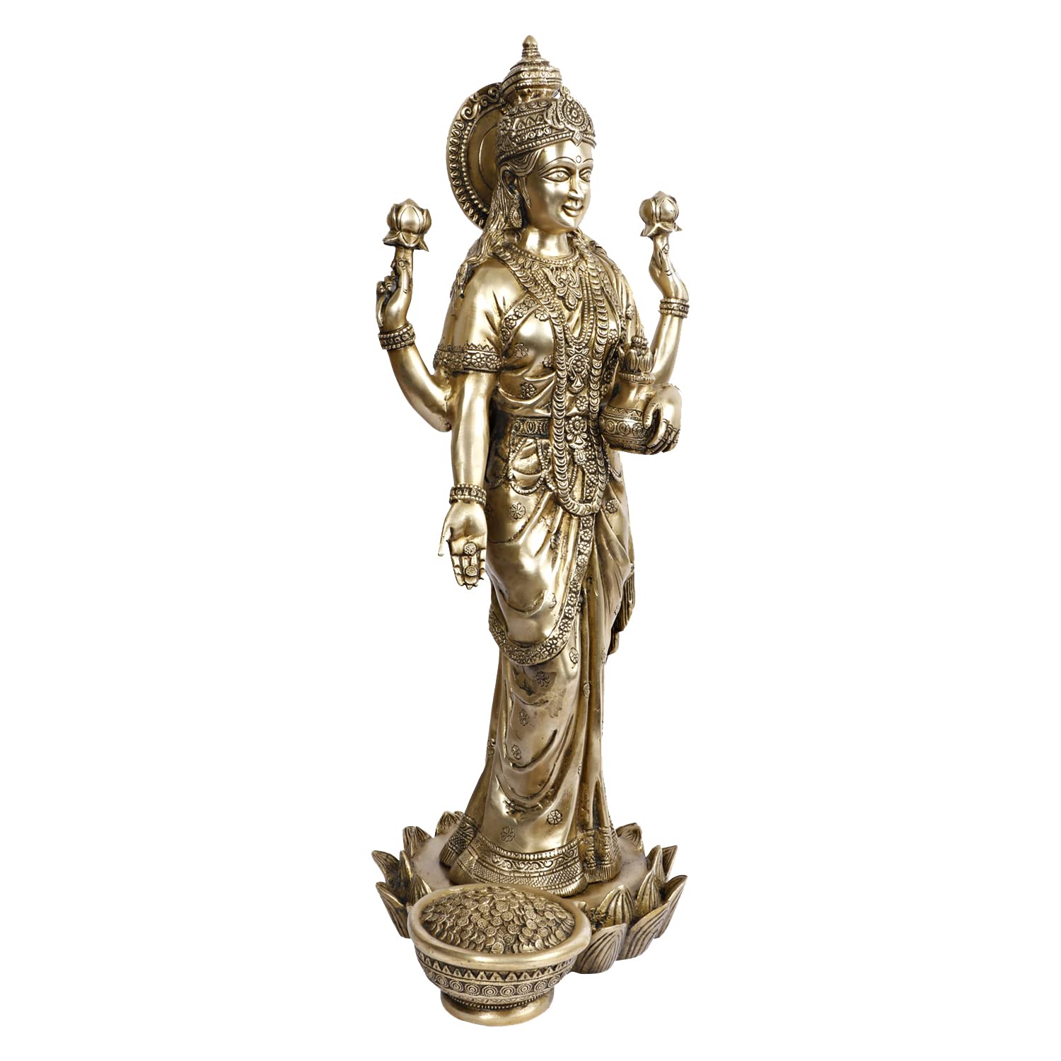 ARTVARKO 25 Inch Big Brass Laxmi Murti Lakshmi Idol Laxmi Goddess Lakshmi Standing on Lotus Statue for Home Decor Puja Mandir Temple.