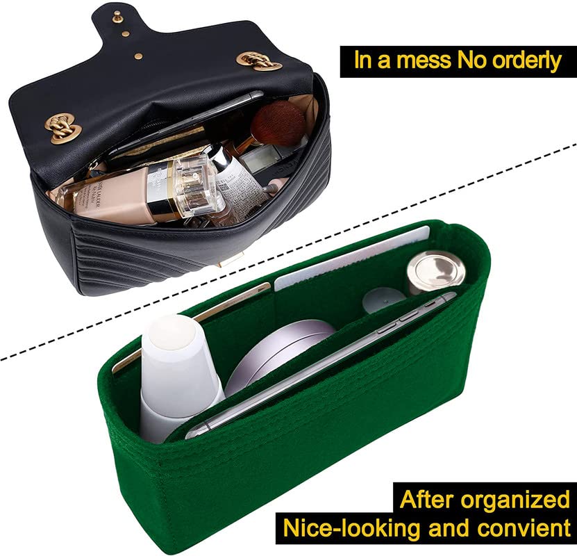 SYUTAM Women Felt Fabric Purse Organizer Inserts for Ladies Shoulder Handbag, Tote, Hobo Bag & Purse Divider, Multiple Storage Compartment (Green) (11x2.2x6) (Size - Medium MG)