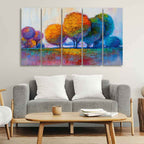 VIBECRAFTS Colorful Trees Premium Canvas Wall Painting of Five Pieces For Home|Office|Living Room|Gift (PTVC5Pcs4_8652)