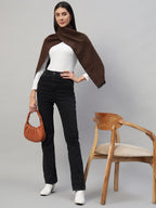 Ravaiyaa - Attitude is everything Reversible Wool Scarves Geometric Pattern Women Neck Wraps Muffler Winter Wool Scarf (72 x14 Inch, Brown)