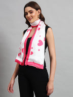 Ravaiyaa - Attitude is everything Women Lightweight Printed 100% Satin Silk Scarf Stoles Breathable Neckerchief Head Beach Wrap Scarves (White Pink Heart, 70 x 20 Inch)