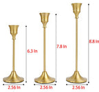 3 Pcs Gold Tall Candle Holder with Stable Base, 3 Size Alloy Holder for Taper Candles, Wedding, Dinning, Party Decoration (Gold)