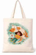 UNIQUE TOHFAA Cute Cotton Tote Bag for Women | Reusable Eco-Friendly Carry Bag with Funny Feline Good Print for Shopping, Travel & Daily Use (Girl with cat-1)