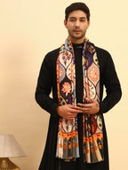 Pashmoda Men Floral Sonata Royal Fine Soft Bamboo Fibre Stole, Multicoloured Design, Evening Wrap, Luxury Pashmina Style Scarf, Wrap, Sustainable and Natural Fabric (Size 28x80, Olive colour) MISST32