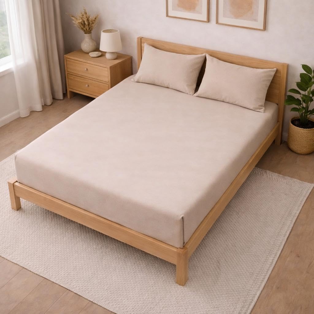 THE HOME STYLE Solid Cotton Feel Pillow Covers (18 x 28 inches, Set of 2 Pcs) | 300 TC | Super Soft & Smooth (Sand)