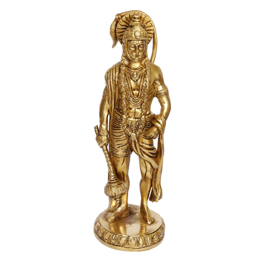 ARTVARKO Brass Hanuman Statue Idol Bajrangbali Bhagwan Sankat Mochan Standing Murti for Home Office Entrance Décor Temple Mandir Puja Gift 10 Inch.