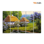 VIBECRAFTS Huts in Old Village Canvas Wall Painting of Five Pieces For Home|Office|Living Room|Gift (PTVC5Pcs4_8671)