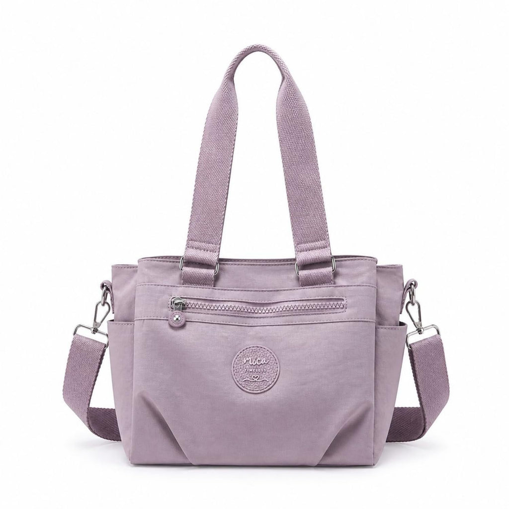 MOCA Women Nylon Tote Bag Lightweight Waterproof Handbag Large Capacity Multi Compartment Shoulder Crossbody Bag Daily Use Office Travel College Ladies Purse with Zipper (Lilac)